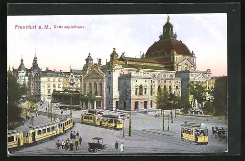 AK Frankfurt a. M., Schauspielhaus mit Strassenbahn