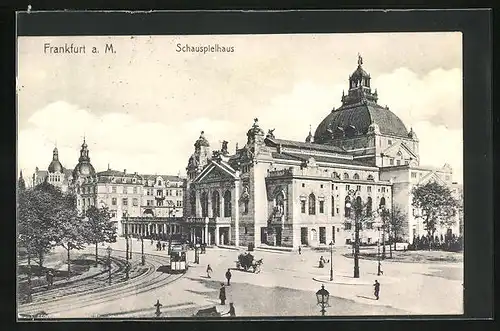 AK Frankfurt a. M., Strassenbahn am Schauspielhaus