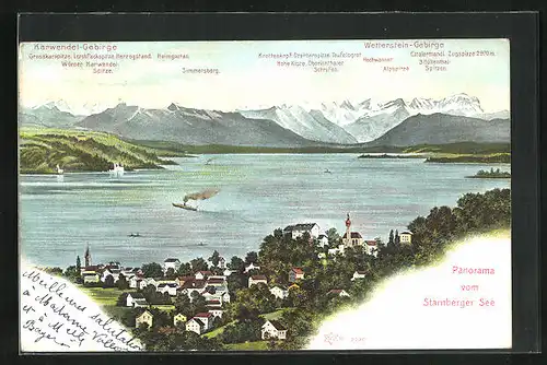 AK Starnberg, Starnberger See, Panorama mit Karwendel-Gebirge