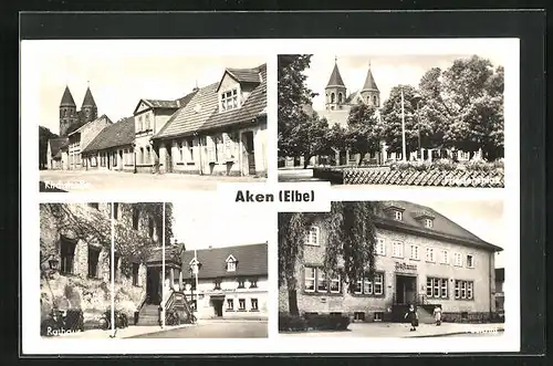 AK Aken / Elbe, Kirchstrasse, Rathaus und Postamt