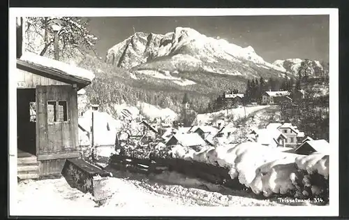 AK Bad Aussee, verschneite Hütten vor der Trisselwand