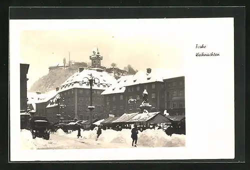 AK Graz, Verschneiter Marktplatz