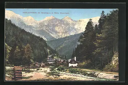 AK Karlgraben bei Neuberg, Ortsansicht mit Mürz