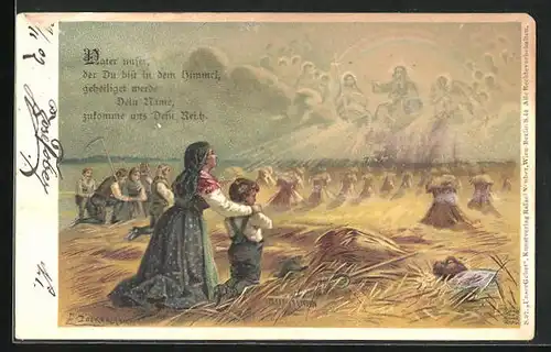 Künstler-AK E. Döcker: Gott erscheint Arbeitern auf dem Feld
