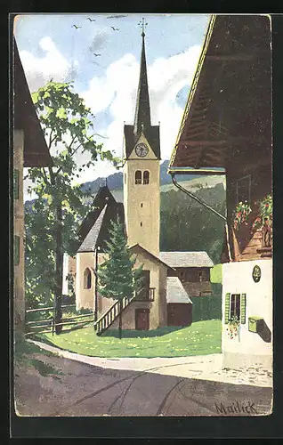 Künstler-AK Alfred Mailick: Kirche in einem Dorf des Voralpenlandes