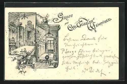 Künstler-AK Salzburg, Gasthaus von Carl Geissler, Innenansichten