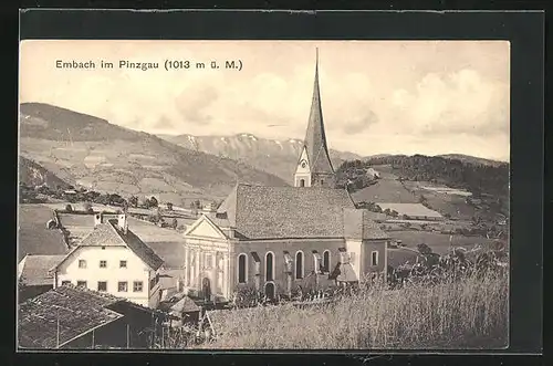 AK Embach /Pinzgau, Kirche mit Berglandschaft