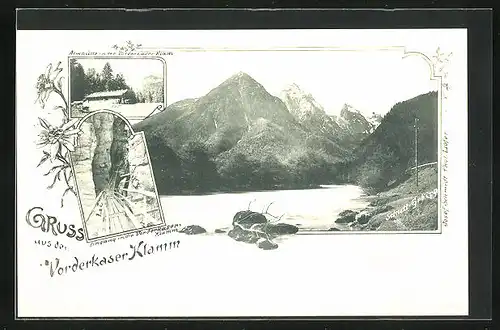 AK St. Martin b. Lofer, Alm-Hütte, Eingang in die Vorderkaser Klamm, Schütt-Gebirge