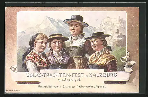 AK Salzburg, Volkstrachtenfest 1906, Frauen in Trachten