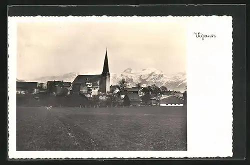 AK Vigaun bei Hallein, Ortspartie mit Kirche