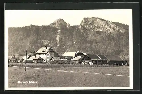 AK Oberalm, Ortsansicht mit Gebirge