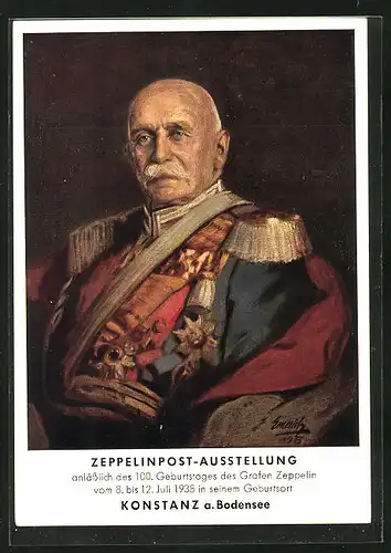 AK Konstanz, Zeppelinpost-Ausstellung 1938, Ganzsache, Portrait