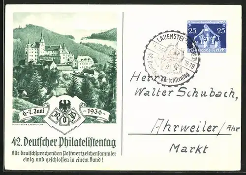 AK Lauenstein, 42. Deutscher Philatelistentag 1936, Schloss