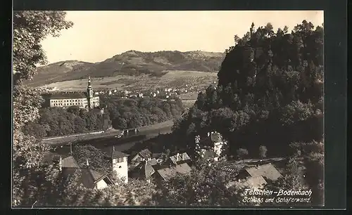 AK Tetschen-Bodenbach / Decin, Schloss und Schäferwand