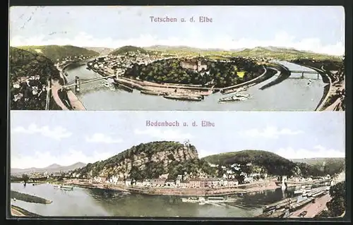 AK Tetschen-Bodenbach / Decin, Blick auf beide Orte