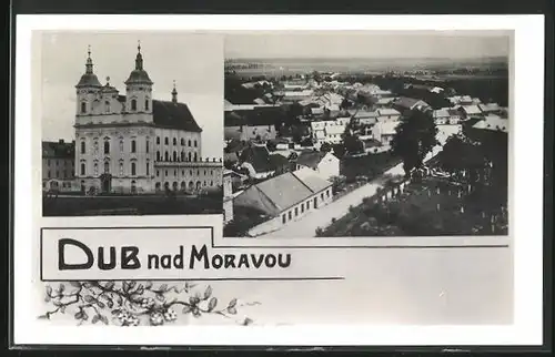 AK Dub nad Moravou, Kirche, Teilansicht mit Strassenpartie