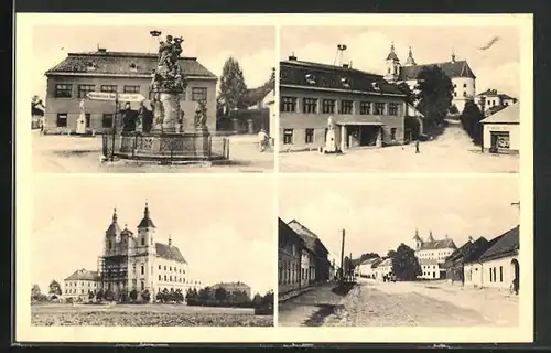 AK Dub n. Mor, Kirche, Denkmal, Strassenpartie mit Gebäudeansicht