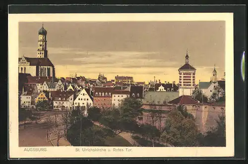 AK Augsburg, St. Ulrichskirche und Rotes Tor