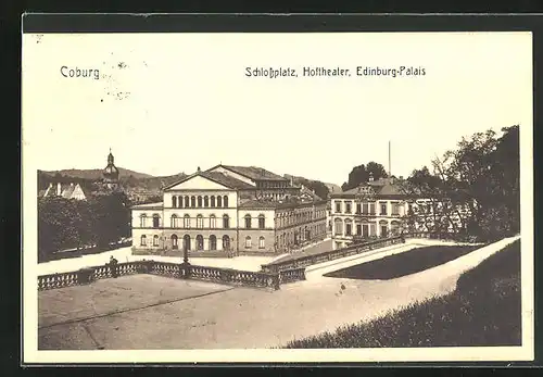 AK Coburg, Schlossplatz, Hoftheater, Edinburg-Palais
