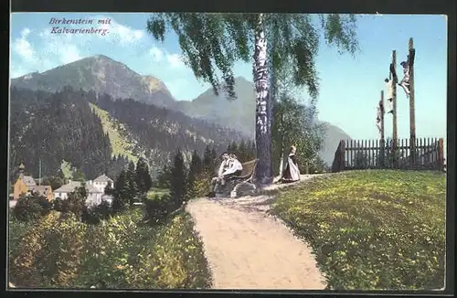 AK Birkenstein, Ortsansicht mit Kalvarienberg