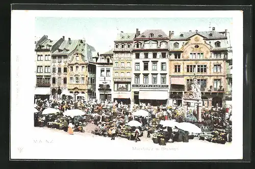 AK Mainz, Marktplatz und Brunnen