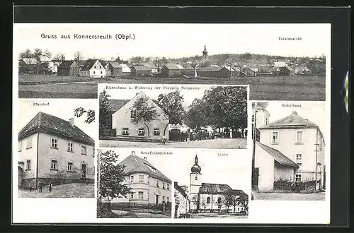 AK Konnersreuth (Obpf.), Totalansicht, Pfarrhof, Schulhaus, Kirche, Beneficiatenhaus, Elternhaus der Th. Neumann