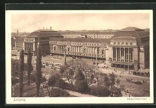 AK Leipzig, Hauptbahnhof aus der Vogelschau