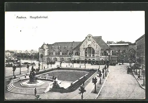 AK Aachen, Hauptbahnhof mit Vorplatz