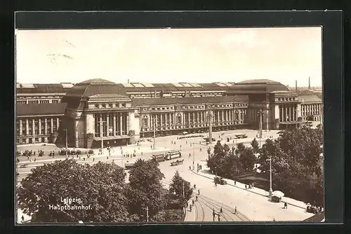 AK Leipzig, Hauptbahnhof aus der Vogelschau