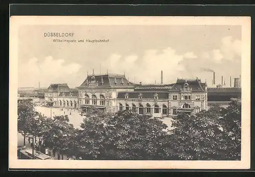 AK Düsseldorf, Wilhelmplatz und Hauptbahnhof aus der Vogelschau