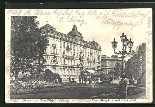 AK Düsseldorf, Corneliusplatz mit Parkhotel