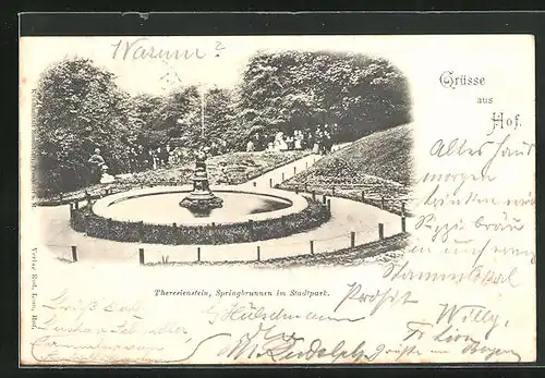 AK Hof, Theresienstein, Springbrunnen im Stadtpark