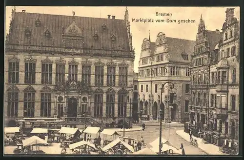 AK Bremen, Marktplatz vom Dom gesehen