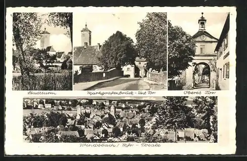 AK Windsbach /Mfr., Totalansicht, Stadtturm, Markgrafenbrück - Unt. Tor, Oberes Tor