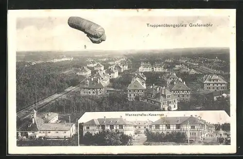 AK Grafenwöhr, Ballon über dem Truppenübungsplatz, Mannschafts-Kasernen