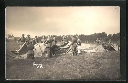 AK Senne, Soldaten beim Ausrichten von Ballon-Hüllen