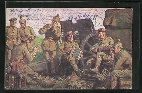 Künstler-AK sign. A. Roloff: Soldaten als Künstler der Batterie