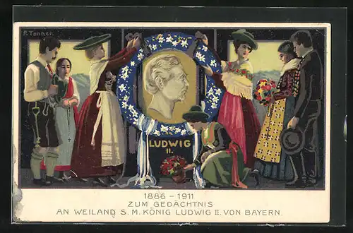 AK Zum Gedächtnis an Weiland S. M. König Ludwig II. von Bayern (1886-1911)