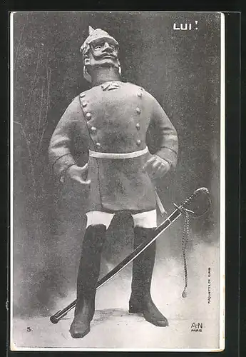 AK Kaiser Wilhelm II. in Uniform als Karikatur