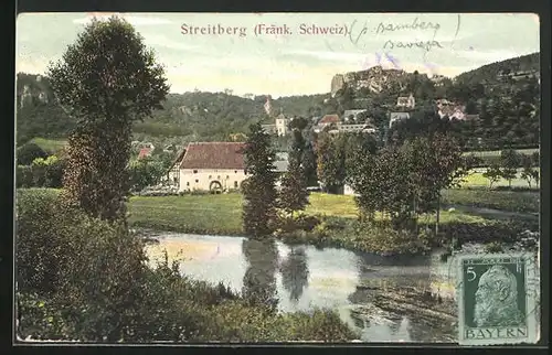 AK Streitberg (Fränk. Schweiz), Blick über das Wasser zur Stadt