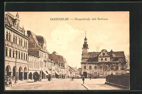 AK Hohenelbe / Vrchlabi, Hauptstrasse mit Rathaus