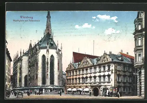 AK Würzburg, Marktplatz mit Falkenhaus