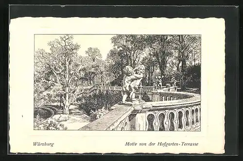 Künstler-AK Würzburg, Motiv von der Hofgarten - Terrasse