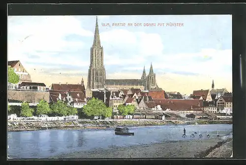 AK Ulm, Partie an der Donau mit Münster