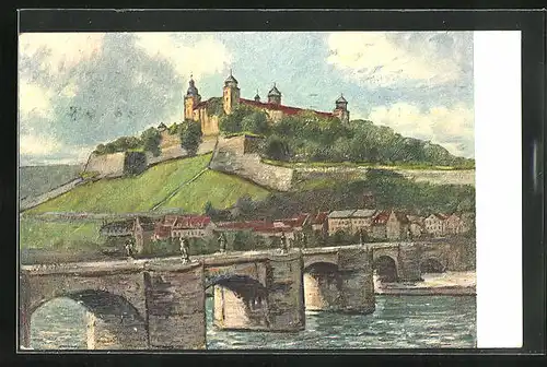 Künstler-AK Würzburg, Blick zur Festung