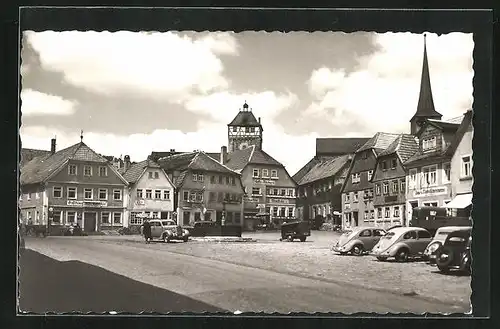 AK Bischofsheim, Marktplatz mit Geschäften