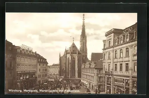 AK Würzburg, Marktplatz, Marienkapelle mit Falkenhaus
