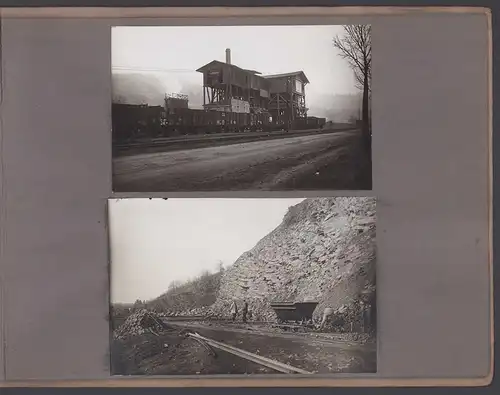 Fotoalbum mit 25 Fotografien Ohmtal Basalt-Werke, Ansicht Ortenberg / Hessen, Schotterwerk mit Schütte für Güterwaggons