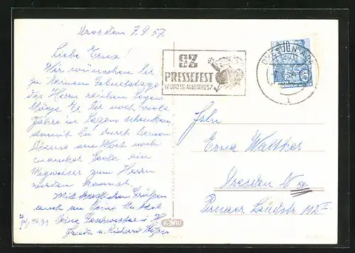 AK Propagandastempel DDR SZ Pressefest 1957
