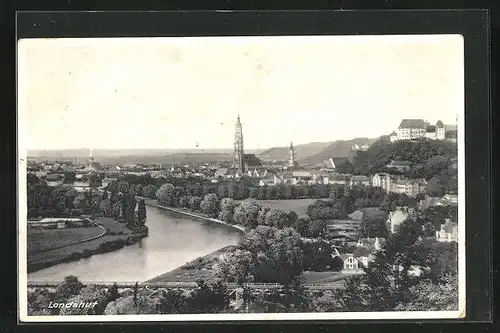 AK Landshut, Panorama mit Isar